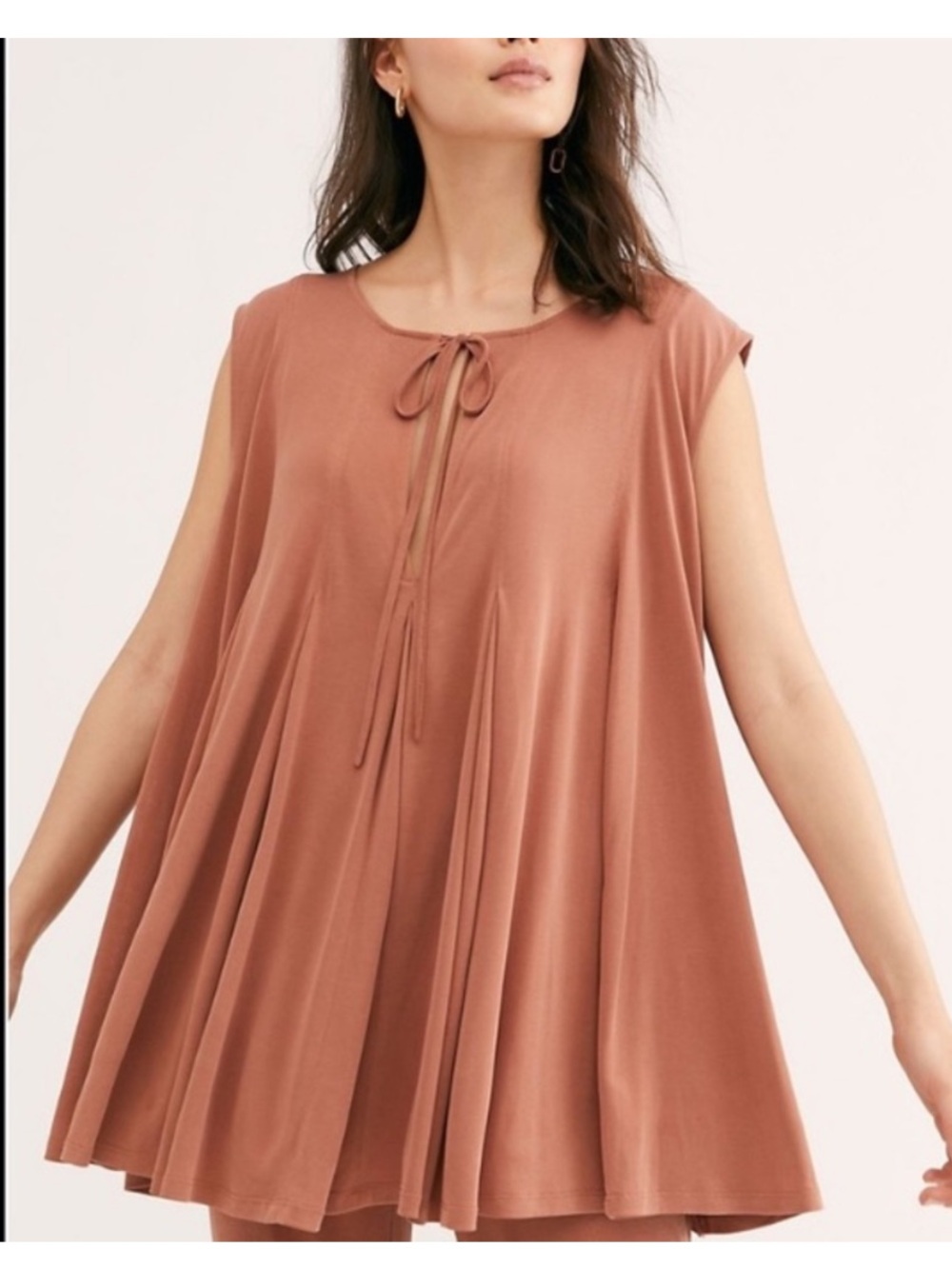 Free People Sleeveless Tie-Front Swing Tunic in Terracotta